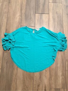 Green Ruffle Sleeve Blouse